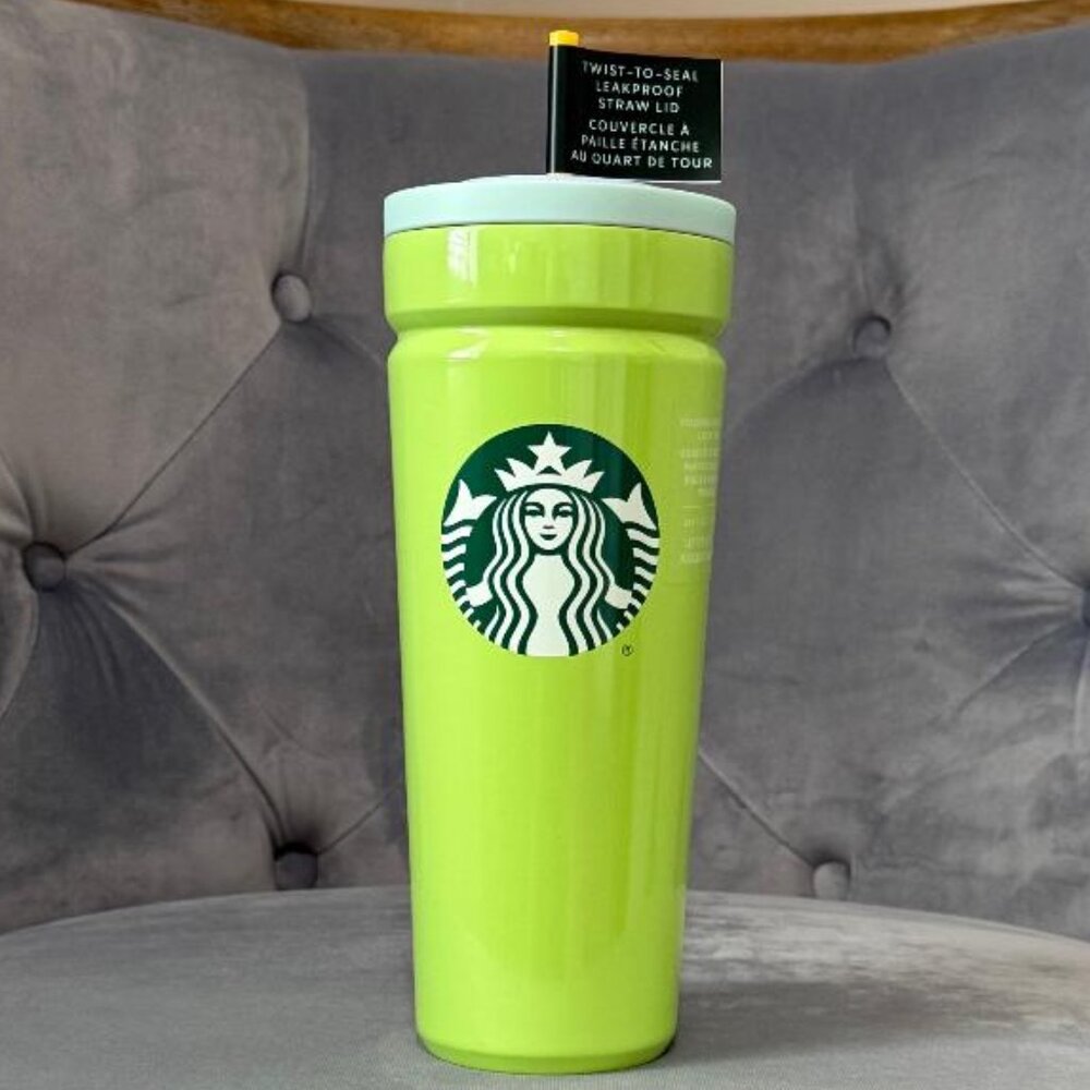 Starbucks Green Stainless Steel Tumbler Twist-To-Seal Leakproof Straw Lid NWT